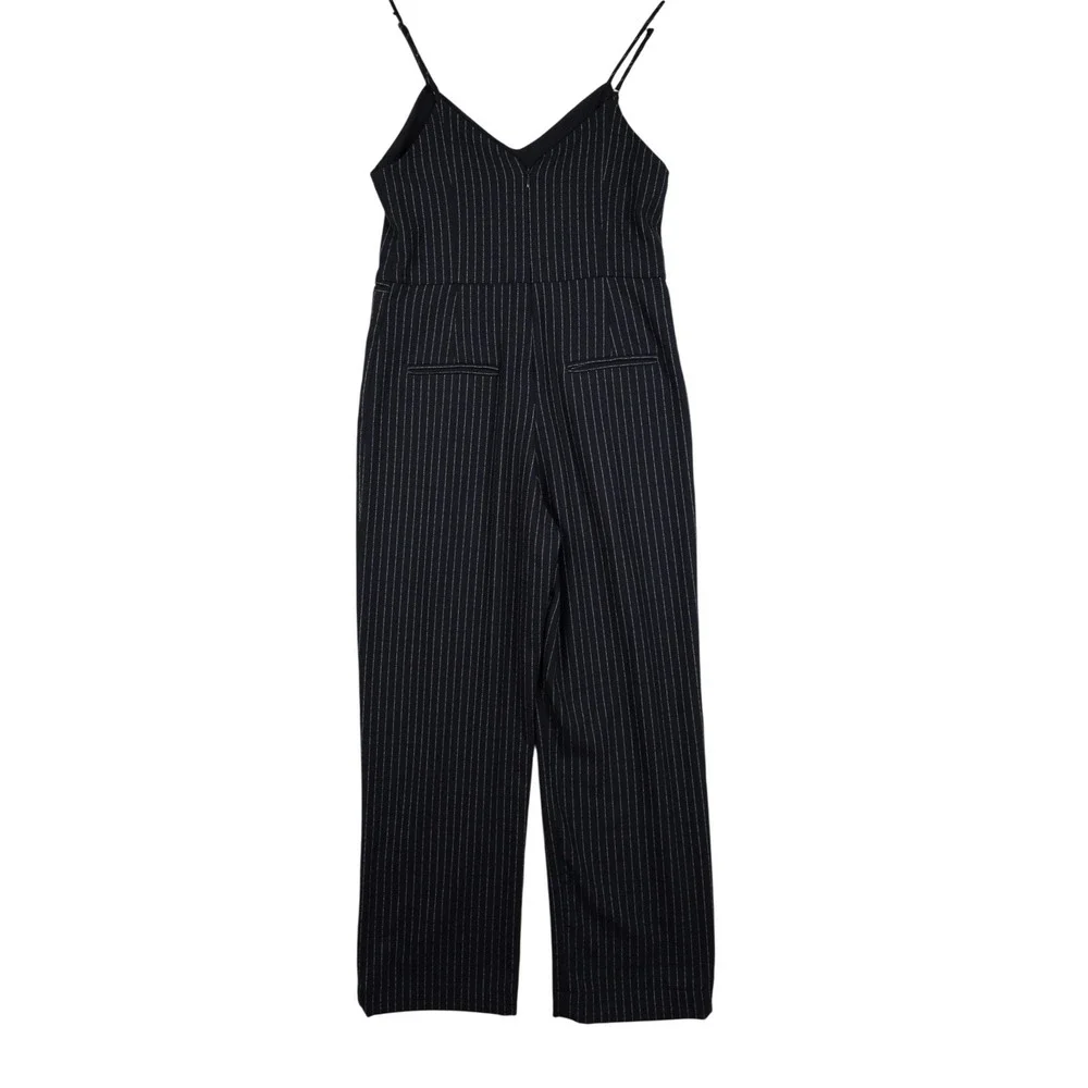 Anthropologie Black‎ Pinstripe Sleeveless Jumpsuit Sz 0p Wide Leg Minimalist